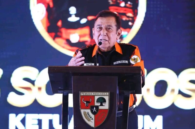 Ketum MPN Pemuda Pancasila periode 2025-2030, KPH Japto Soerjosoemarno saat menyampaikan pidato nya dalam Mubes XI di Jakarta. (Foto : Ist).