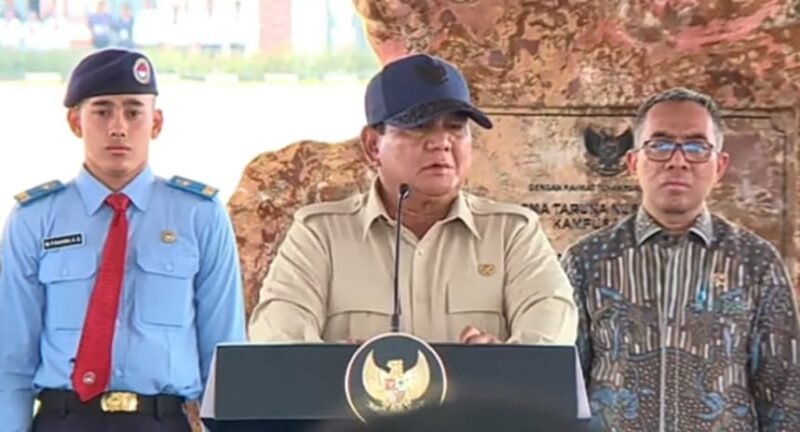 Presiden RI Prabowo Subianto saat menyampaikan pidato sambutan peresmian SMA Taruna Nusantara Kampus Malang, (13/01/2025). (Foto ; Istimewa)