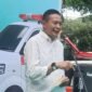 Wali Kota Malang, Wahyu Hidayat atau yang akrab disapa masyarakat dengan Pak Mbois memberikan sambutan di lounching mobil ambulance Sahabat Sam Anas, Minggu (25/01/2026). (Foto : Kim)