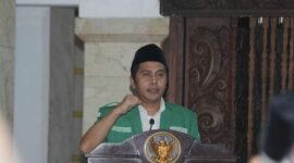 Ketua PW GP Ansor Jawa Timur, H Musaffa Syafril saat sambutan di acara Inaugurasi PC GP Ansor Kab. Malang, Minggu (15/02/2026) di Pendopo Agung Kab. Malang, Kota Malang. (Dok. Cyber PC Ansor Kab. Malang)