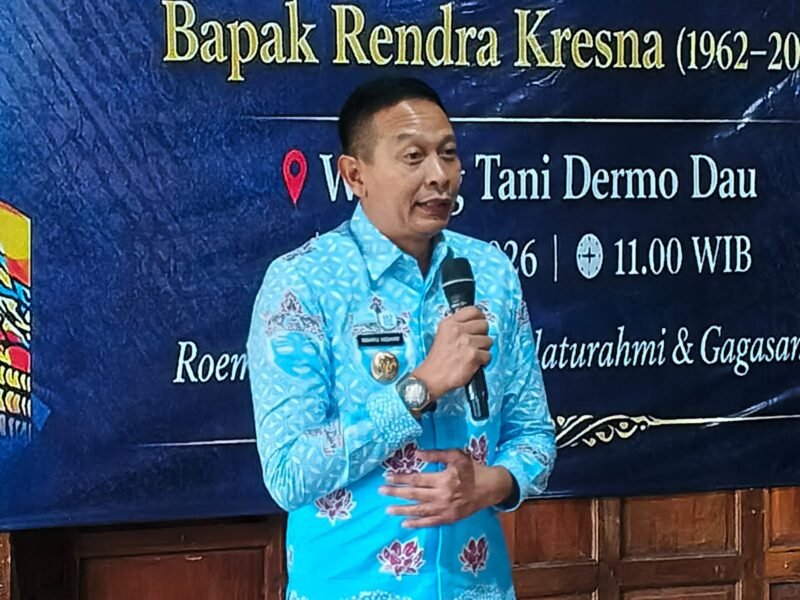 Wali Kota Malang, Dr.Ir.Wahyu Hidayat, MM, menyampaikan sambutan di acara halal bihalal Rendra Kresna dan Milad ke-64 